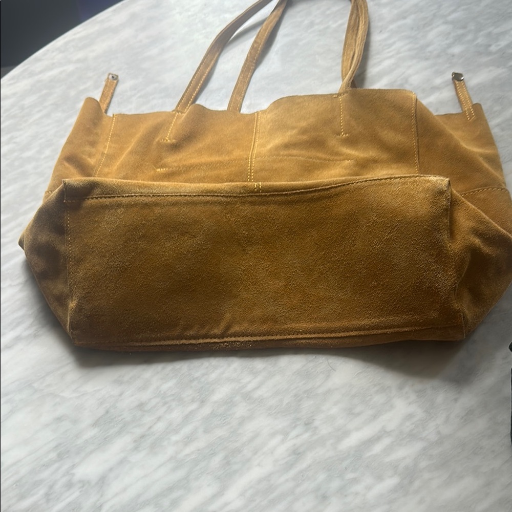 Suede Tote Bag - Tan yellow ochre - Picture 3 of 10